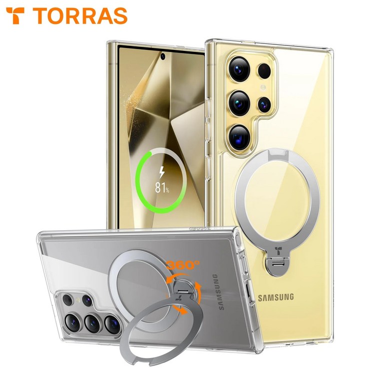공식 TORRAS 토라스 업그레이드 360도 회전식 스탠드 밀리터리 등급 충격 방호 초강력 맥세이프 호환 반투명 휴대폰 케이스 언제든 이상적 각도 쉽게 찾기